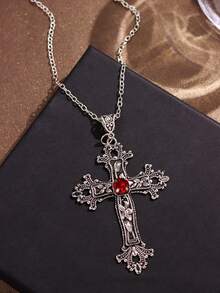 1pc Fashion Gothic Style Rhinestone Heart, Cross, Thorn Heart Pendant Necklace, Unique Punk Jewelry For Women, Suitable For Party, Holiday Wear