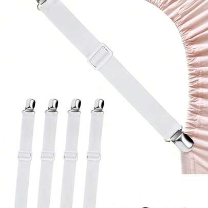 4pcs/Set White Bed Sheet Fasteners, Adjustable Elastic Bed Sheet Suspenders, Heavy Duty Bed Sheet Clip Holders, Suitable For Mattress Bed Sheet Fixers, Home Use