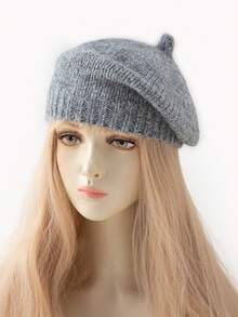 1 件女士时尚纯色蓬松针织贝雷帽，适合秋冬日常保暖和搭配 - A - 查看 9