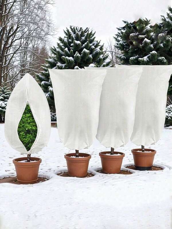Winter Plant Cover With Drawstring Zipper - Windproof, Breathable Frost Protection For Trees & Shrubs, For Season Extension & Frost Protection,Sun, Bird & Insect Guard - Easy-On Drawstring Design