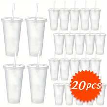 10/20/30/60 Pack Reusable 24oz Cups With Lids And Straws - Iced Coffee Cups, Plastic Travel Cups, Suitable Smoothies And Juices - Birthday Parties, Father's Day, Mother's Day Valentine's Day Halloween Christams Presents - trong suốt - Xem 10