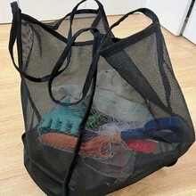 Large Capacity Lightweight Transparent Mesh Women's Tote Bag - Adjustable Shoulder Strap, Durable Polyester Beach & Shopping Bag For Travel, Casual Outings (Khaki/Green/Black), Beach Tote Bag, Versatile Fashion Accessory, Opentop Design - 彩色 - 查看 6
