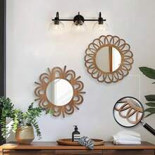 2 Stück charmante vintage runde Wandspiegel, sonnenblumenförmige runde Hängespiegel mit Holzrahmen, geeignet für Wohnzimmer, Schlafzimmer, Esszimmer, Badezimmer, kreative einzigartige Dekorationsspiegel, Größe 22,5 cm/8,6 Zoll, einzigartiges Geschenk zu Geburtstag, Feiertagen, Abschluss