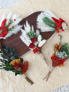 5 Pces Boho Dried Pampas Grass Bouquet Mini Various Natural Dried Flower Combinations With Stem Dried Embossing Flower Dry Floral Arrangement For Vase, Carfts, DIY, Wedding, Christmas & Home Decor