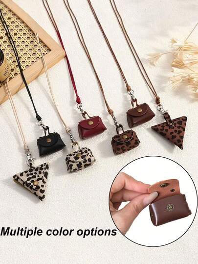 Faux Leather Coin Purse For Women, Leopard Print Necklace Bag,Cute Long Pendant Bag Accessory, Chic Storage Organizer Jewelry,Fashionable Necklace Bag For Earphone Protective And Coin Holding For Outdoor Activities Daily Use