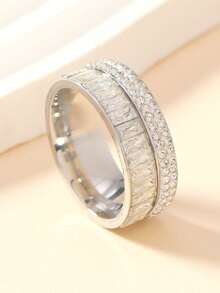 1pc Luxurious, Palace Style, Extremely Dazzling, Diamond & Cubic Zirconia Encrusted, Titanium Steel Couple Ring, Suitable For Daily Wear, Weddings And Parties