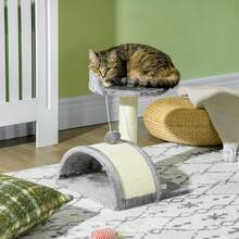 PawHut Cat Tree Scratching Post Activity Centre Climber Hanging Ball Grey - Grey - View 1