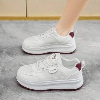 1 Pair Solid Color Casual PU Leather Lace-Up Metal Eyelets Women Small White Sneakers, Suitable For Outdoor Wear All Seasons