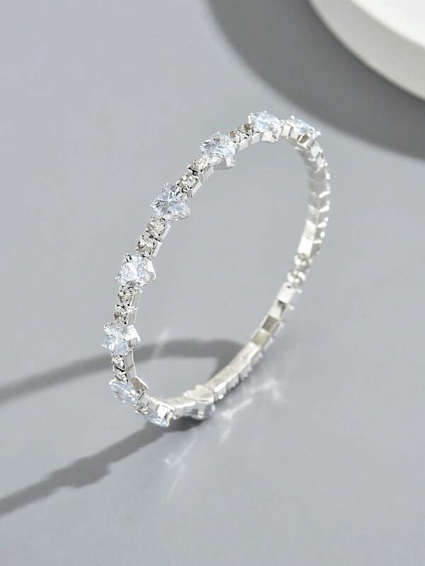 1pc Women's Elegant Shiny Rhinestone Heart-Shaped Claw Chain Bangle, Suitable For Daily Wear