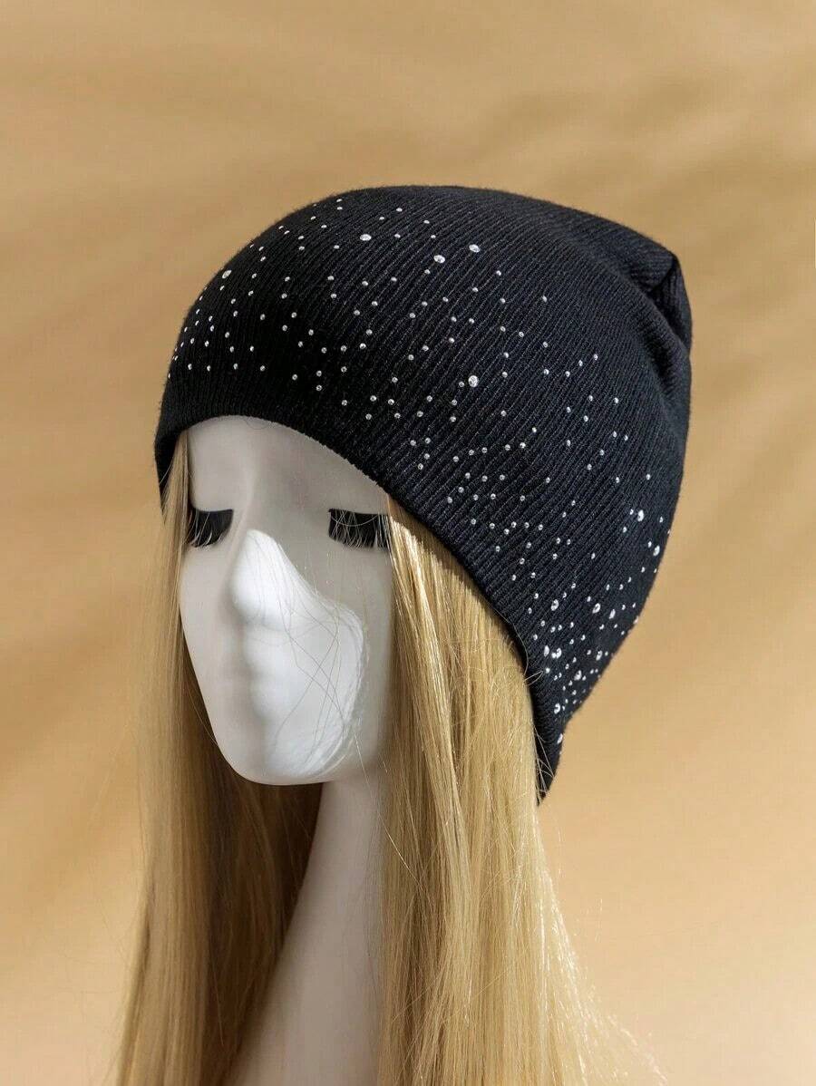 1pc Dual-Sided Decor, Simple & Fashionable, Sparkling Women's Beanie Winter Fall - trắng - Xem 1