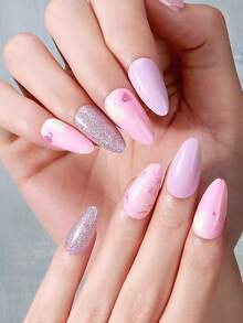 20 Tipps halb ausgehärtete Gel Nagelfolien, rosa Halloween Glitzer Geister und Spinnennetz Designs, UV-gehärtet, hält über 15 Tage, kommt mit einem Set an Nagel Sticker Design Accessoires in verschiedenen Farben, Salon-Qualität, benötigt eine UV-Lampe