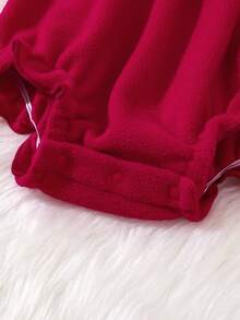 秋冬季婴儿可爱红色连体衣，配有圣诞刺绣领子和荷叶边帽子，萌趣节日装扮