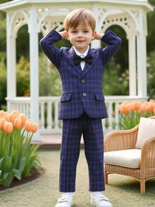 三件套男童西装套装，男童正式礼服套装，适合婚礼、生日、钢琴演奏会等场合，包含外套、裤子和领结，秋冬季款。