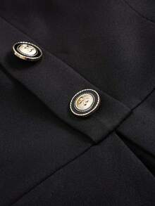 2pcs Women's Elegant Square Collar Ruffle Trim Blazer Jacket And Pencil Skirt Set, Featuring Ruffle Hem And Button Front Details