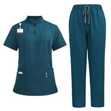 Damen Scrubs Set - Oberteil mit kleinem Stehkragen und Reißverschluss & Jogginghose, keine unbeabsichtigte Entblößung, wolkig-weiches Material, atmungsaktive Arbeitsuniform