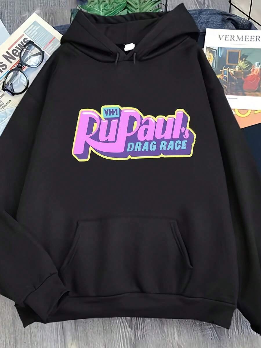 Japan 2025 New Anime Rupaul's Drag Race - Drag Race Logo Print Sweatshirt Machine Washable Streetwear Pul For Fans Casual Anime Apparel Hoodies For Men Black Hoodie For Women Men's Hoodie - Black - View 1