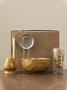 Juego de té Matcha de 5 piezas de cerámica, incluye herramientas para pastelería, tazón Matcha, batidor Matcha, taza Matcha, revolvedor, cuchara para té, juego de tazón de té, herramientas de preparación de postres y té, caja de regalo con estilo japonés, juego de herramientas de batido de Matcha de la dinastía Song