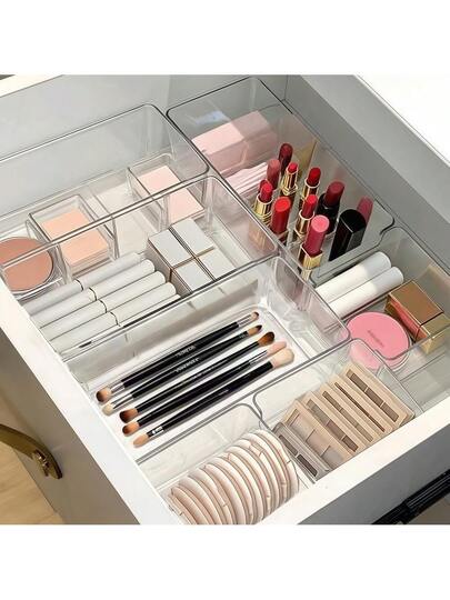 6/7pcs Acrylic Drawer Organizer Boxes, Divided Makeup Storage Boxes, Suitable For Desktop Clutter, Office Supplies, Drawer Cosmetics Organization, Housewarming Gift