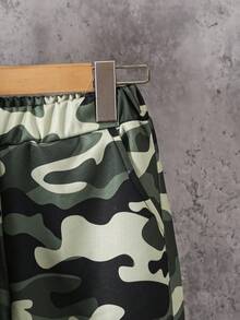 Sudadera acanalada con estampado de camuflaje y pantalones de camuflaje con cordón para niños, ropa casual para exteriores en otoño/invierno