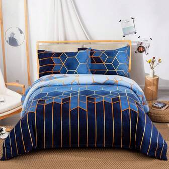 3 Pieces Blue/Purple Duvet Cover Bedding Set Double King Size, Soft Microfiber Bedding Sets With Zipper Closure For Autumn, All Season, Christmas Day Present , Home Room Decoration, Halloween