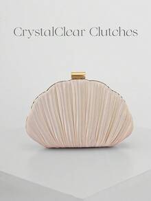 Women's Elegant/Luxury Pleated Satin Box Clutch Bag, Romantic Wedding Handbag, Charming/Exquisite Evening Dress Purse, Minimalist Apricot Box Bag With Detachable Chain, Suitable As Holiday Gift - Apricot - View 8