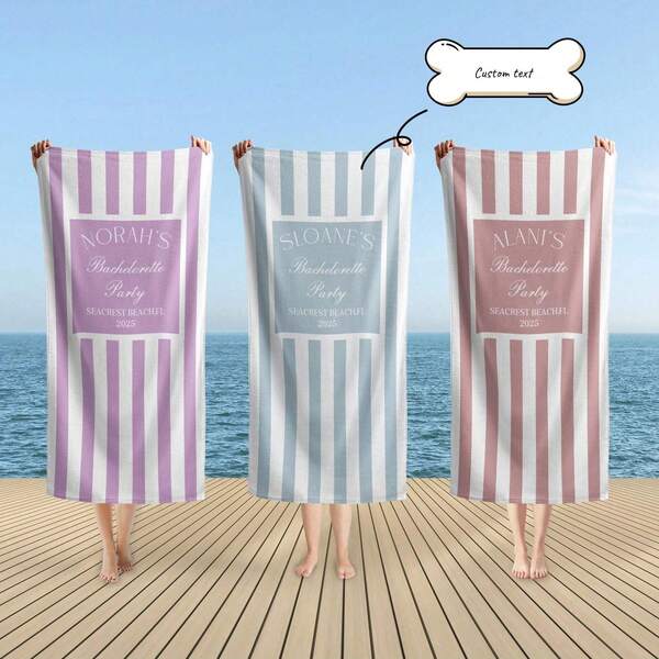 1Pc Customizable Striped Beach Towel With Personalized Name – Soft, Large & Quick-Dry – Perfect For Pool, Sand, Yoga, Gym, Travel, Gift, Men, Bridesmaids, Graduation, Father's Day – Multiple Colors (Pink, Blue, Aqua, Yellow), Multi-Functional, Durable, Ornamental, Reusable, Exquisite, Stylish, High-Quality, Colorful, Modern, Custom, Personalized, Unique, Tea Room, Home, Garden, Office, For Anniversaries, For Valentine's Day, For Mother's Day, For Father's Day, For Graduation, For Weddings, For Housewarming
