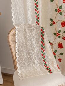 1 pieza Elemento navideño Cenefa de jacquard 3D con patrón estereoscópico, campanas navideñas, caramelos navideños, copos de nieve, cortina sin perforación adecuada para cocina, dormitorio, alféizar de ventana, cortina de puerta, cortina transparente estilo princesa, para todo el año, decoración navideña para el hogar, decoración de habitación, decoraciones navideñas de invierno, regalos de Navidad