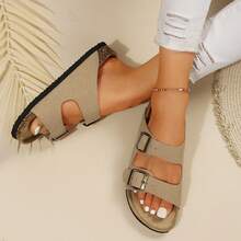 Stylish Women's Arch Support Slip-On Sandals With Double Buckle, Adjustable Straps And Comfortable Cork Footbed For All-Day Wearability. - 淺棕色 - 查看 5