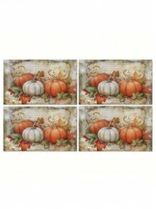 1/4/6 pièces Nappes rectangulaires en lin avec feuilles d'érable et citrouilles d'automne pour la Thanksgiving, lavables en machine, décoration de table tressée jaune et grise, pour salle à manger, maison, cuisine, banquet, café