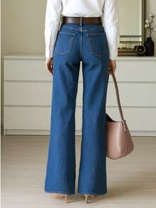 9650# Stretchy Denim Pants, Straight Leg, Elegant & Fashionable, Casual & Versatile, Wide Leg Flare Women Denim Trousers