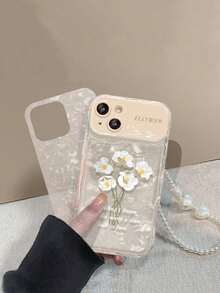 Shell Pattern Glitter Card + Heart Bracelet + Makeup Mirror + Floral TPU Phone Case Compatible With IPhone 11/12/13/14/14/15/15Pro/15Promax