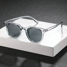 1 Piece  Fashion Y2K Rectangular Men's Glasses, Suitable For Daily Casual And Activities - 透明灰框灰鏡片 - 查看 1