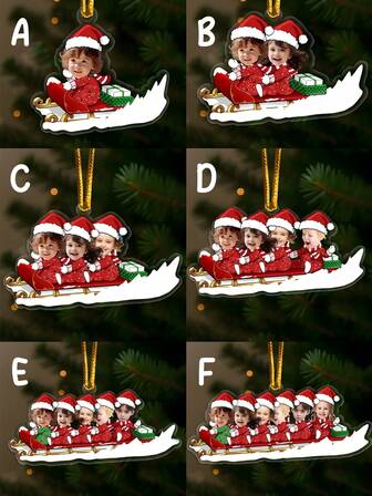 1 stuk gepersonaliseerde kerstversiering voor het gezin, aangepaste foto-slee-versieringen, unieke decoraties voor aandenkens benadrukken speciale familiebanden en vakantieherinneringen, lichtgewicht, gemakkelijk op te hangen, veelzijdig ontwerp, perfect voor de kerstboom, kinderkamer, babyshower, feestviering, cadeau, multifunctioneel, ideale cadeaus voor hem, theesalon, huis, tuin, kantoor, herfstdecoratie