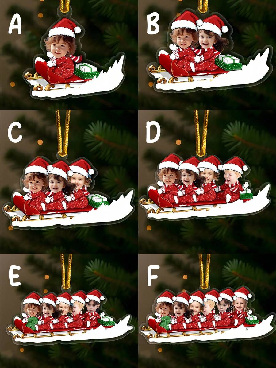 1PC Personalized Family Christmas Ornaments Custom Photo Sleigh Ornaments Unique Keepsake Decorations Highlight Special Family Bonds And Holiday Memories Lightweight Easy To Hang Versatile Design Perfect For Christmas Tree Home Nursery Baby Shower Party Celebration Gift, Multi-Functional, Ideal Gifts For Him, Tea Room, Home, Garden, Office,Fall Decor