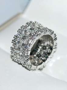 奢华立方氧化锆万花筒戒指，白金镀铜，适合女性婚礼、订婚和节日礼物 - 銀色萬花筒 - 查看 6