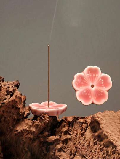 Quemador de incienso elegante con diseño de flor de cerezo, soporte decorativo de cerámica para el hogar, quemador de incienso de aromaterapia, decoración para oficina y sala de té, diseño de flor rosa linda, portavelas, perfecto para decoración del hogar y regalos, portavelas