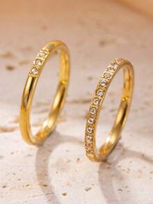 2pcs Exquisite Stainless Steel Rings With 1 Diamond And 16 Diamonds, Luxury Titanium Steel Jewelry Suitable For Teenagers And Best Friends, Daily Wear