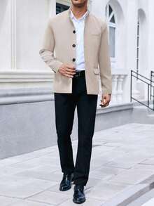 Mens Casual Suit Blazer Jackets Stand Mandarin Collar Lightweight Lined Sport Coats Business Coats - Màu be - Xem 4