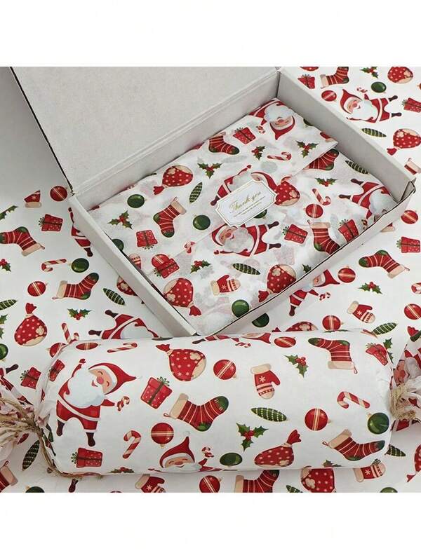 Santa Claus And Christmas Gift Pattern Thin Paper, Santa Claus, Christmas Gift, Christmas Stocking, Colorful Lights, Christmas Leaves , Handmade Packaging Paper, Easy-To-Fade Items Protection, Gift Box Filling, Party Decorations - Christmas Style Design, Holiday Packaging, Durable Packaging, Christmas Decoration, Holiday Decoration, New Year Gifts, 15 Sheets/40 Sheets