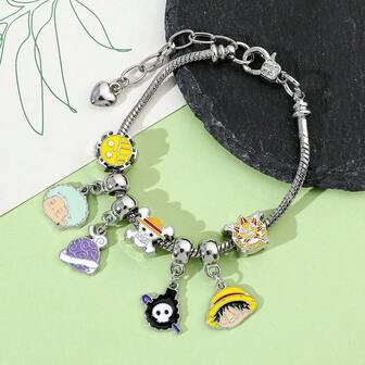 1 pieza Pulsera de anime de estilo caliente y elegante de One Piece, colgante con retrato de los personajes de dibujos animados  y Roronoa Zoro, pulsera DIY de la Fruta del Diablo adecuada para uso diario o como regalo