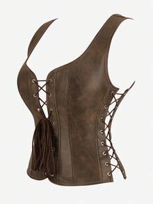 Corset Top Tank, Women Tight Bustier With Straps, Vintage Corset Bodice, Outerwear Corset For Stage Performance, Masquerade, Halloween Pirate Costume - Coffee Brown - View 2