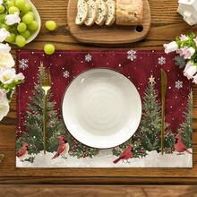 Christmas Santa Claus & Snowman Linen Placemats, Heat Insulation Pads, Food Mats, Restaurant Supplies, Restaurant Decor, Outdoor Picnic Mats, Holiday Gifts, Suitable For Restaurant, Kitchen, Outdoor, Picnic, Holidays