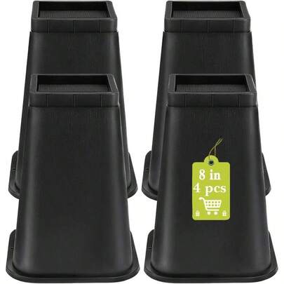 4 Pack Furniture Risers 8 Inch Bed Risers Heavy Duty For Table Desk Couch Chair Sofa Cabinet Bed Frame Dorm Square Table Leg Risers Lift Height 8 Black