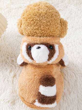 1 件加厚毛绒纯色浣熊形宠物服装，可爱外观设计，适合小型/中型宠物的狗/猫衣服