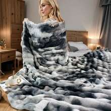 Soft & Warm Ultra-Soft Faux Rabbit Fur Tie-Dye Plush Throw Blanket - Reversible, Machine Washable For All Seasons, Perfect For Sofa, Bed, Living Room, Christmas Present - 深灰色 - 查看 12