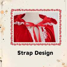 白色蕾丝连帽天鹅绒披肩 女士披肩 圣诞角色扮演派对精美披肩 - 紅色白蕾絲邊 - 查看 3