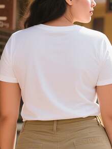 Camiseta Tops casuales de mujer con estampado de oso lindo 220 g de algodón puro grueso y cómodo - Blanco - Ver 3