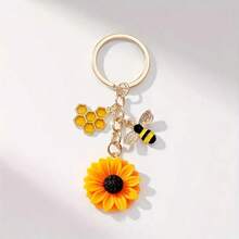 Men's Keychain, Keychain, Bee Sunflower, Daisy, Honeycomb Keychain, Flower Keychain - 1pc - View 2