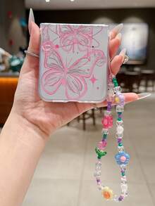 1pc Minimalist Matte PC Material Cute Butterfly Folding Phone Case, Matching Color Bracelet, Protective And Anti-Drop: Compatible With Samsung Galaxy Zflip 3/Zflip 4/Zflip 5/Zflip 6/Zflip 7/OPPO Find N3 Flip/ Razr 50 Ultra/ Razr 60 Ultra/ Razr 60/ Razr 50/Galaxy Z Flip7 FE - Clear - View 3