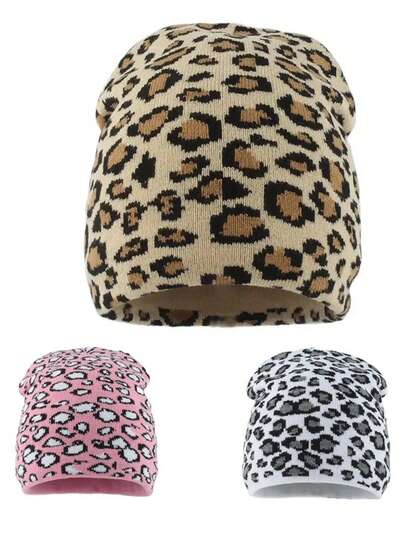 Unisex Fashionable Leopard Print Beanie Hat Autumn Decor